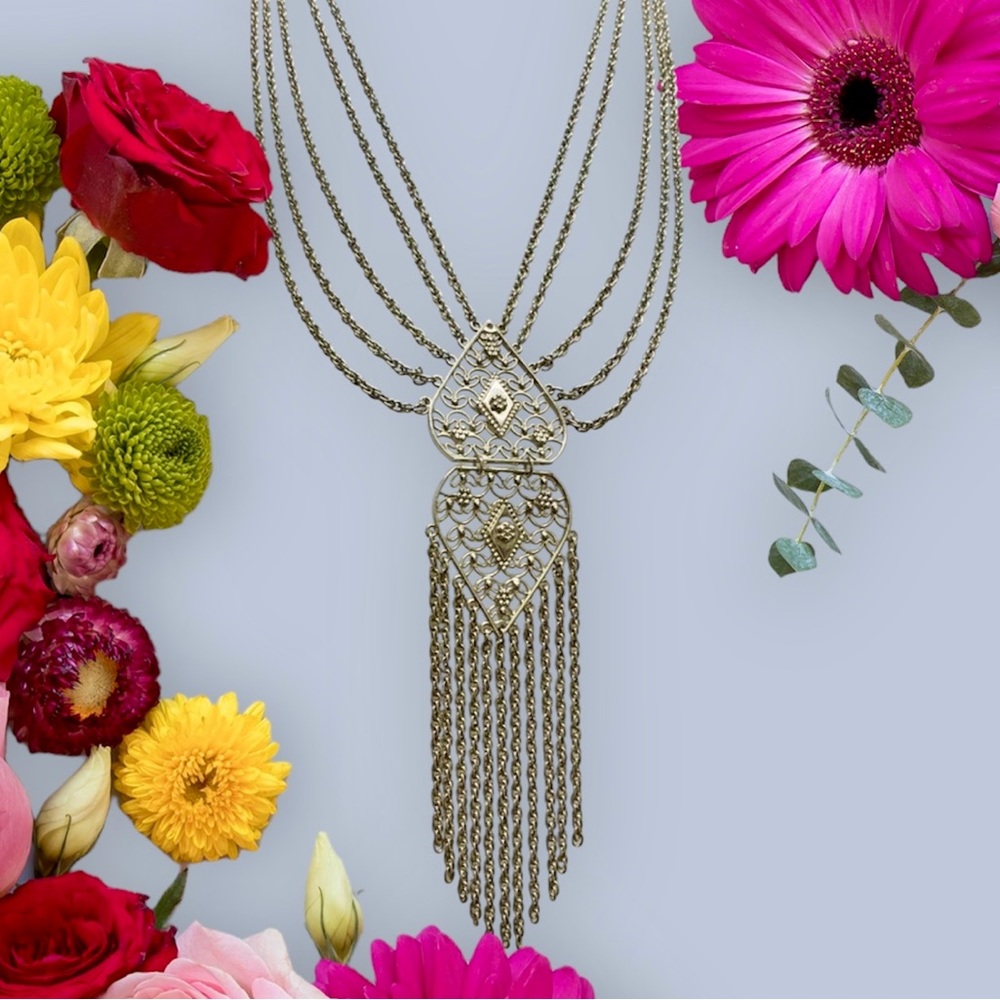 Vintage Silver Multi-Layer Statement Necklace 70’s - image 5